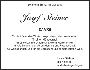 Traueranzeige von Josef Steiner von Heidenheimer Zeitung