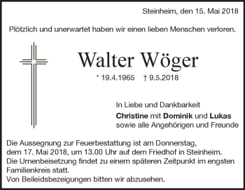 Traueranzeige von Walter  Wöger von Heidenheimer Zeitung