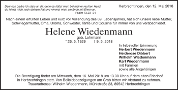 Traueranzeige von Helene Wiedenmann von Heidenheimer Zeitung