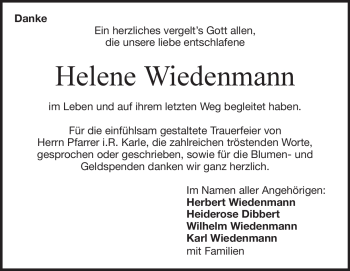 Traueranzeige von Helene Wiedenmann von Heidenheimer Zeitung
