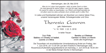 Traueranzeige von Theresia Gawron von Heidenheimer Zeitung