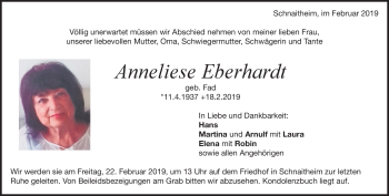 Traueranzeige von Anneliese Eberhardt von Heidenheimer Zeitung