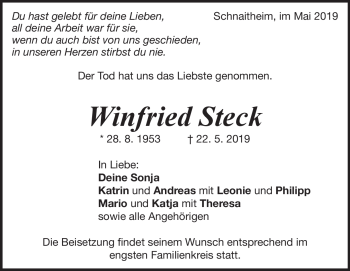 Traueranzeige von Winfried Steck von Heidenheimer Zeitung