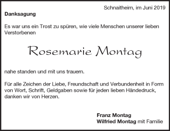 Traueranzeige von Rosemarie Montag von Heidenheimer Zeitung