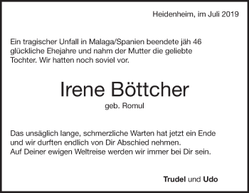Traueranzeige von Irene Böttcher von Heidenheimer Zeitung