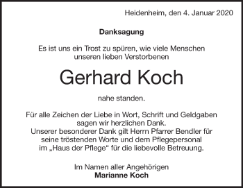 Traueranzeige von Gerhard Koch 