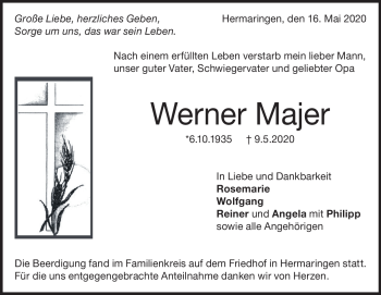 Traueranzeige von Werner Majer von Heidenheimer Zeitung