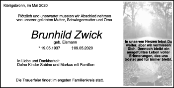 Traueranzeige von Brunhild Zwick von Heidenheimer Zeitung