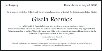 Traueranzeige von Gisela Roenick von Heidenheimer Zeitung