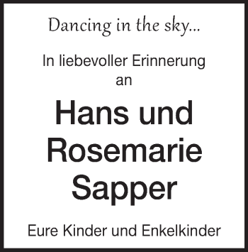 Traueranzeige von Rosemarie Sapper von Heidenheimer Zeitung