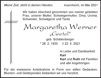 Traueranzeige von Margaretha Werner von Heidenheimer Zeitung