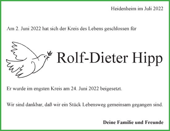 Traueranzeige von Rolf-Dieter Hipp von Heidenheimer Zeitung