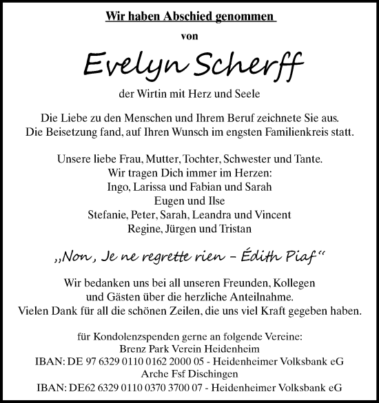 Traueranzeigen Von Evelyn Scherff Trauer Hz De