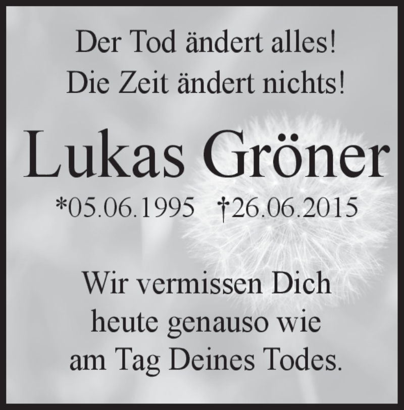  Traueranzeige für Lukas Gröner vom 26.06.2023 aus Heidenheimer Zeitung