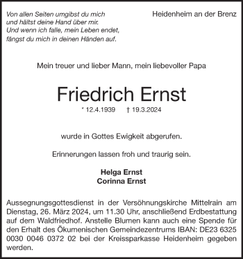Traueranzeige von Friedrich Ernst von Heidenheimer Zeitung