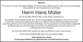 Traueranzeige von Hans Müller von Heidenheimer Zeitung