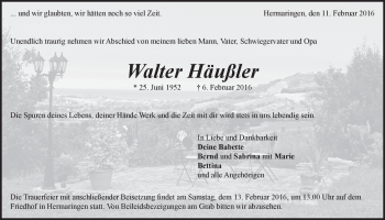 Traueranzeige von Walter Häußler von Heidenheimer Zeitung