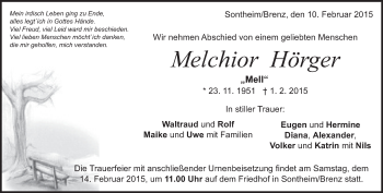 Traueranzeige von Melchior Hörger von Märkische Oderzeitung