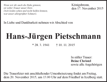 Traueranzeige von Hans-Jürgen Pietschmann von Heidenheimer Zeitung