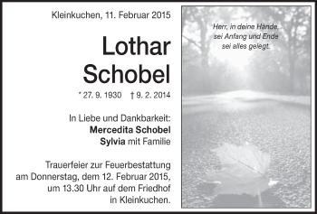Traueranzeige von Lothar Schobel von Märkische Oderzeitung