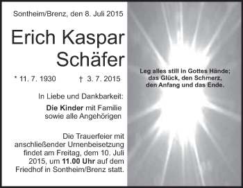 Traueranzeige von Erich Kaspar Schäfer von Heidenheimer Zeitung