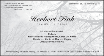 Traueranzeige von Herbert Fink von Märkische Oderzeitung