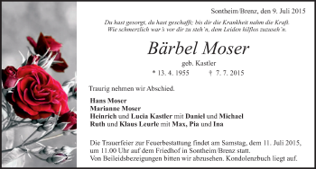 Traueranzeige von Bärbel Moser von Heidenheimer Zeitung
