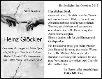 Traueranzeige von Heinz Glöckler von Heidenheimer Zeitung