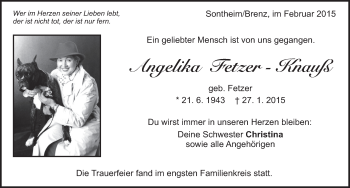 Traueranzeige von Angelika Fetzer-Knauß von Märkische Oderzeitung