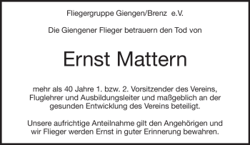 Traueranzeige von Ernst Mattern von Heidenheimer Zeitung