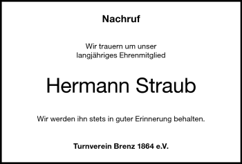 Traueranzeige von Hermann Straub von Heidenheimer Zeitung
