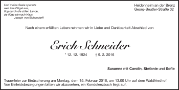 Traueranzeige von Erich Schneider 