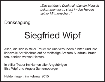 Traueranzeige von Siegfried Wipf von Märkische Oderzeitung