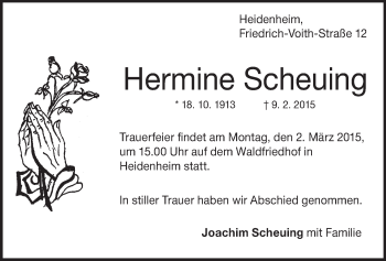 Traueranzeige von Hermine Scheuing von Märkische Oderzeitung