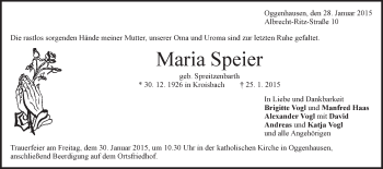 Traueranzeige von Maria Speier von Märkische Oderzeitung