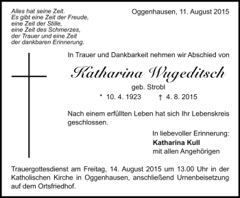 Traueranzeige von Katharina  Wugeditsch  von Heidenheimer Zeitung