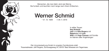 Traueranzeige von Werner Schmid von Märkische Oderzeitung