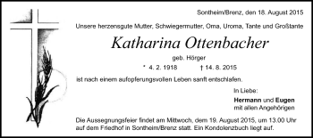 Traueranzeige von Katharina Ottenbacher von Heidenheimer Zeitung
