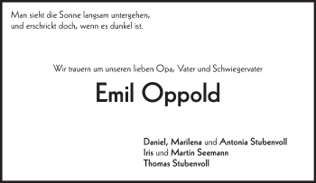 Traueranzeige von Emil Oppold von Märkische Oderzeitung