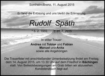 Traueranzeige von Rudolf  Späth von Heidenheimer Zeitung