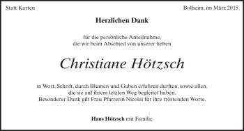 Traueranzeige von Christiane Hötzsch von Märkische Oderzeitung