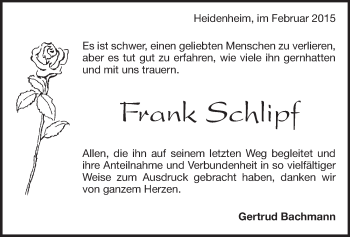 Traueranzeige von Frank Schlipf von Märkische Oderzeitung
