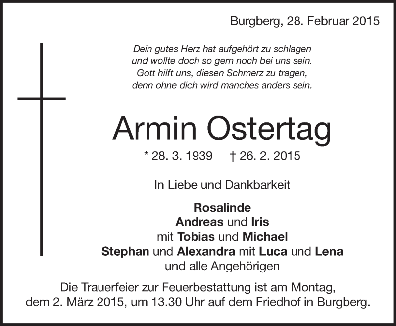  Traueranzeige für Armin Ostertag vom 12.05.2015 aus Märkische Oderzeitung