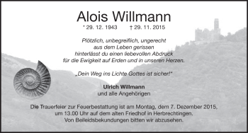 Traueranzeige von Alois Willmann von Heidenheimer Zeitung