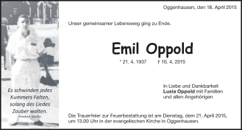 Traueranzeige von Emil Oppold von Märkische Oderzeitung