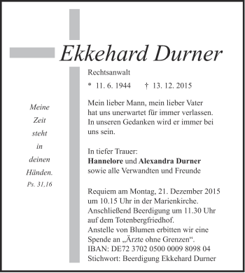 Traueranzeige von Ekkehard Durner von Heidenheimer Zeitung