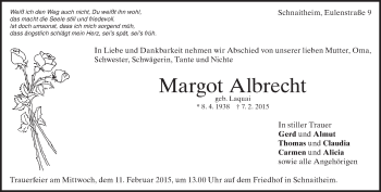 Traueranzeige von Margot Albrecht von Märkische Oderzeitung