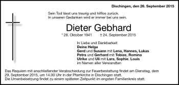 Traueranzeige von Dieter Gebhard von Heidenheimer Zeitung