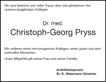 Traueranzeige von Christoph-Georg Pryss von Märkische Oderzeitung