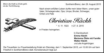 Traueranzeige von Christian Häckh von Heidenheimer Zeitung